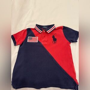 RALPH LAUREN RedBlue Polo Boys size 5 Flag and Crest